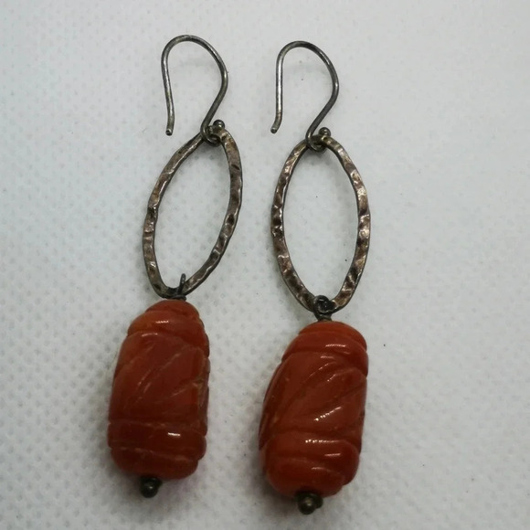 Vintage carved 925 dangle  earrings - Picture 1 of 4